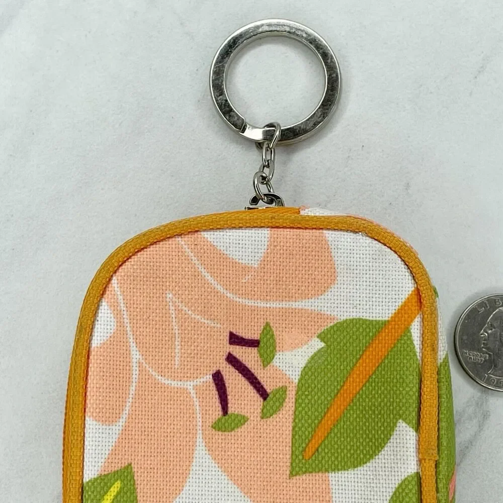 Clinique Small Floral Pouch Makeup Cosmetic Bag Keychain Keyring